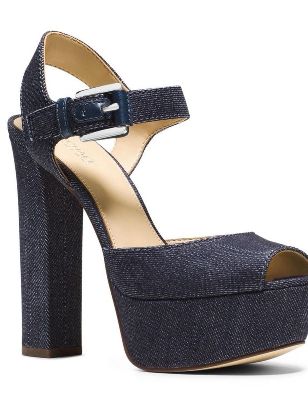 Michael Kors Navy Denim Platform Peep-Toe Sandals